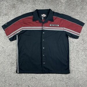 Vintage Harley Davidson Button Up Mens XL Shirt Black Burgundy Mechanic Y2K Work